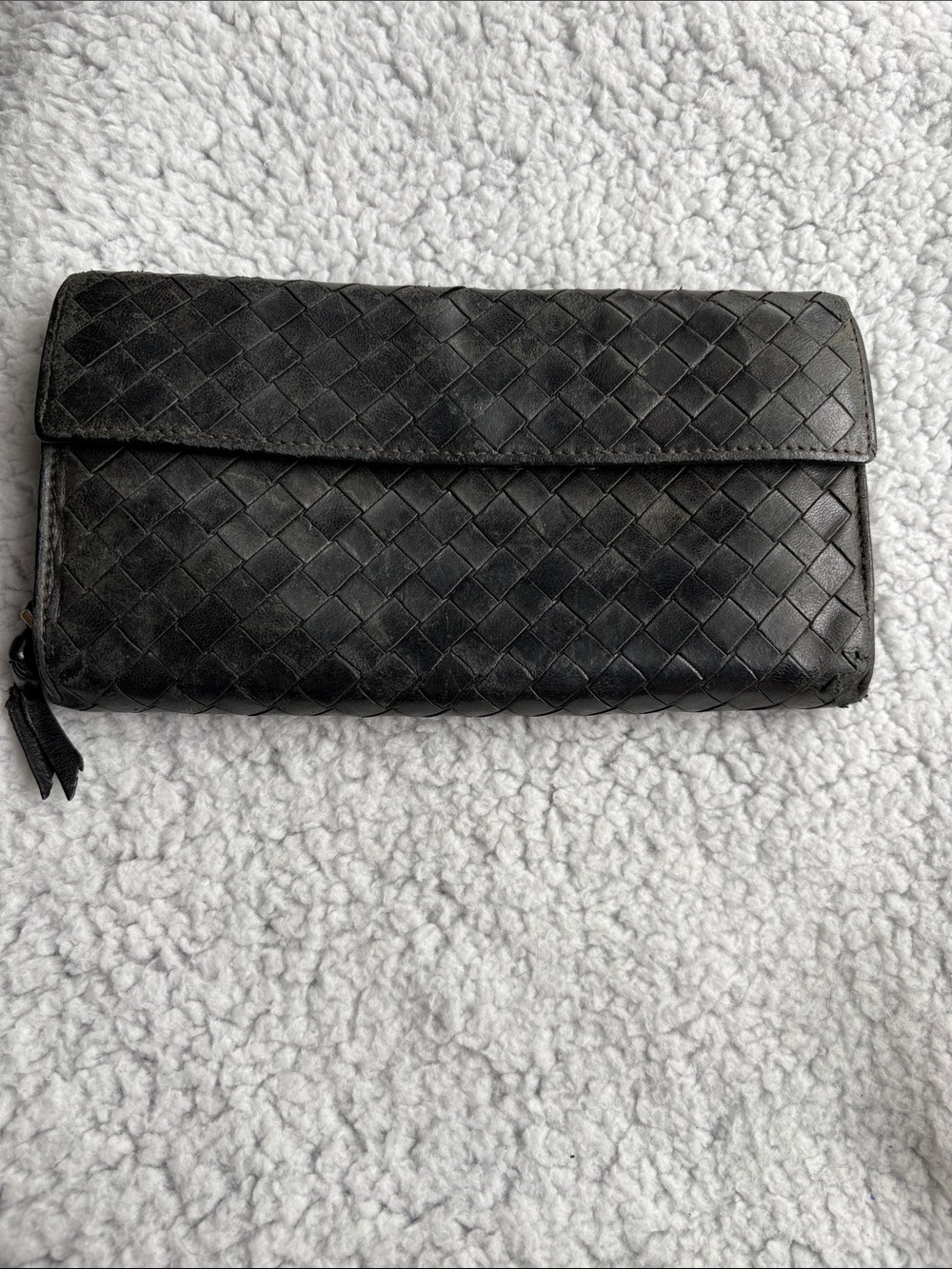 Bottega Veneta Black Intrecciato Leather Zip Wallet